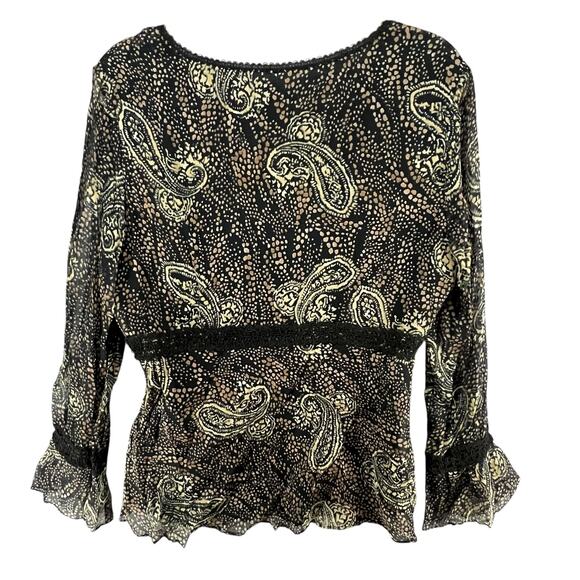 ICE Y2K Babydoll Top Womens L Black Silk Abstract Paisley Lined Boho Whimsygoth - Picture 7 of 16